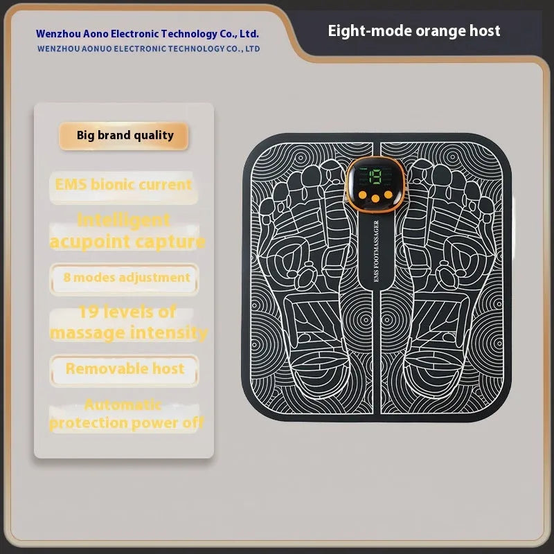 Rechargeable blue and orange foot massager mats with remote control and USB charging cable