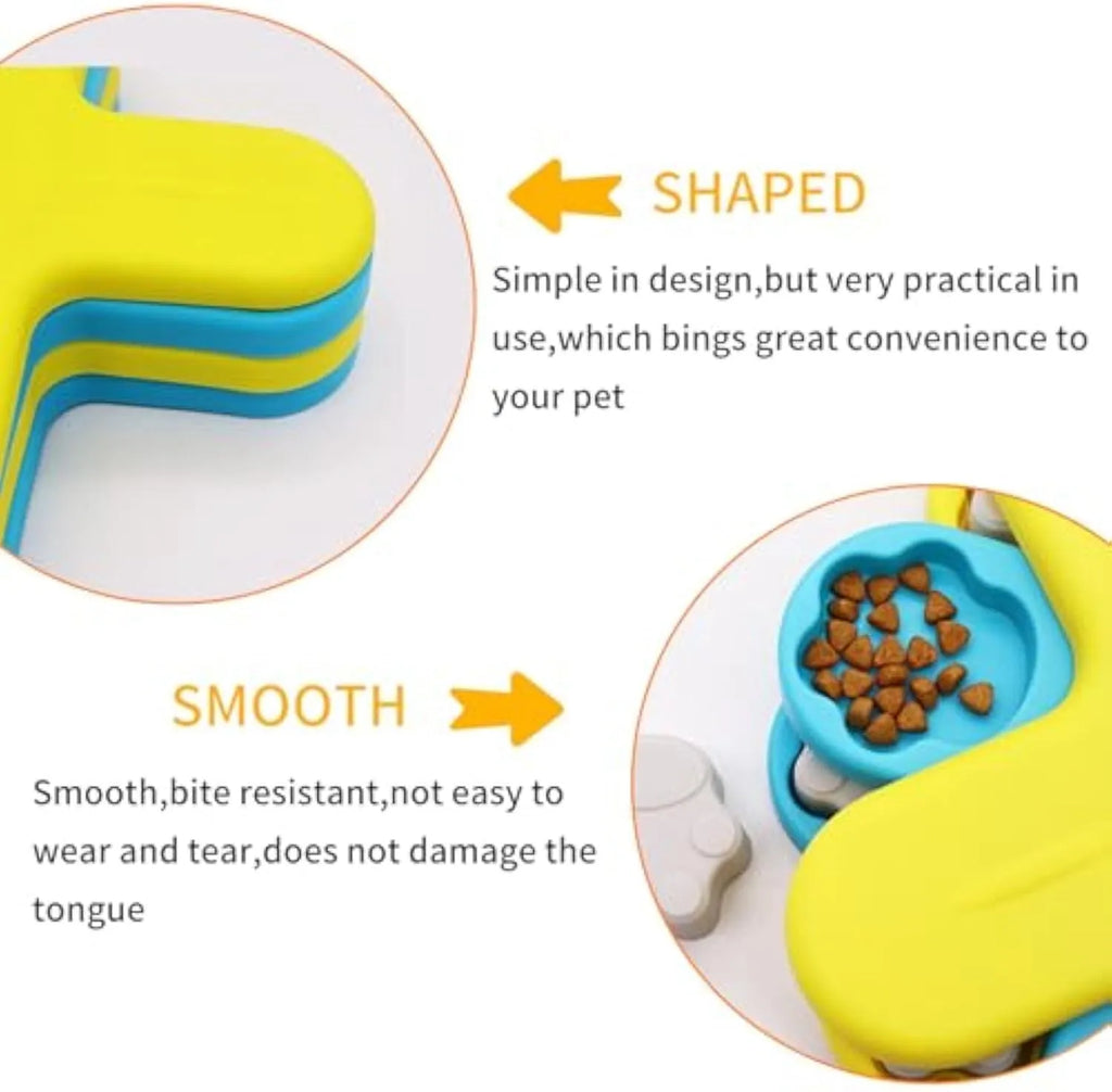 Yellow three-layer rotating dog puzzle feeder with claw-shaped lids and anti-slip rubber pads