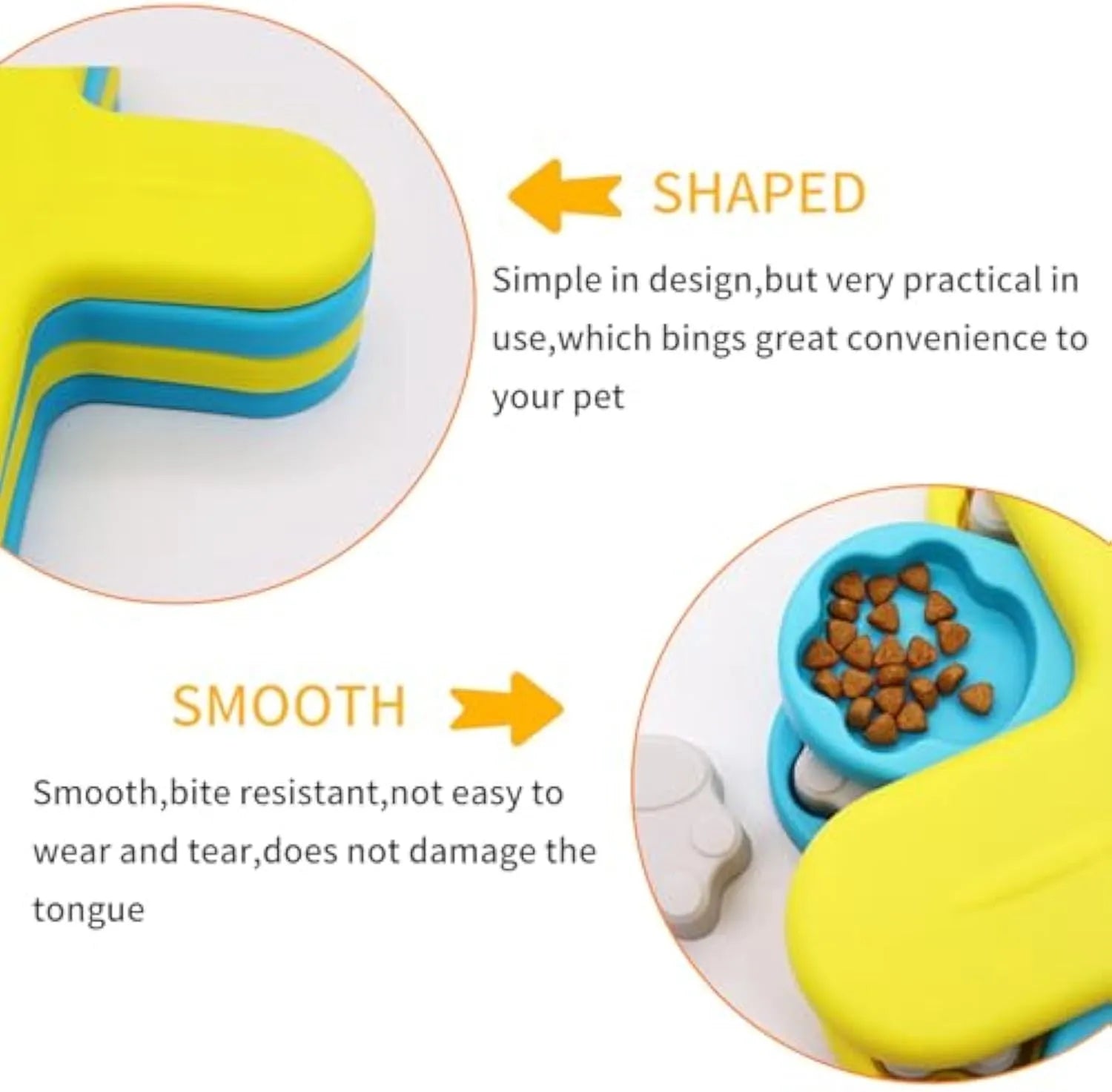 Yellow three-layer rotating dog puzzle feeder with claw-shaped lids and anti-slip rubber pads
