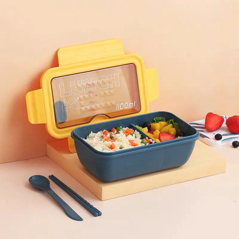 Four-compartment plastic bento lunch box in Nordic style design with separate food sections