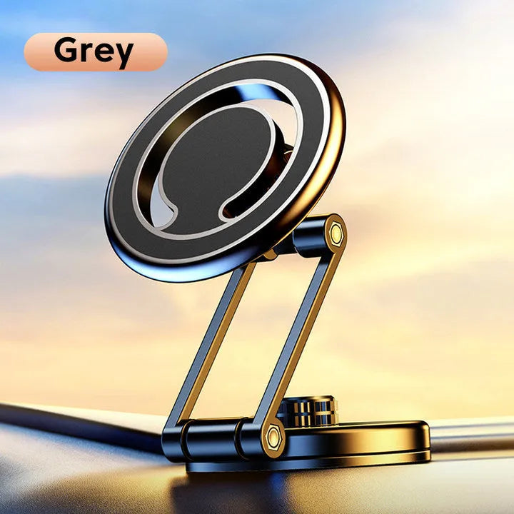 Telescopic folding car phone holder with magnetic suction dashboard mount in black or silver