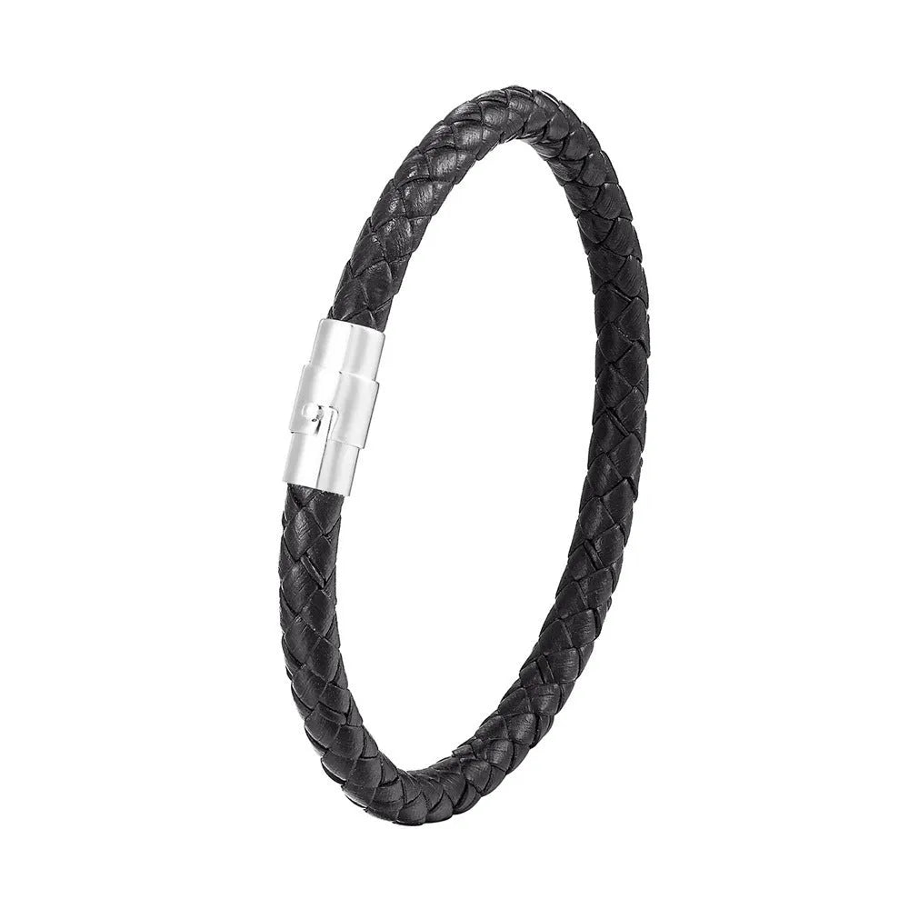 Men's titanium steel geometric wire bracelet with a magnetic clasp, shown in one of four available colour options.