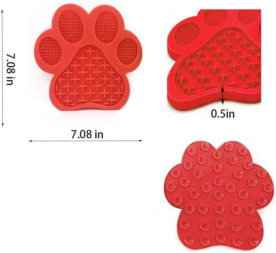 Blue silicone dog licking mat with bone texture and suction cups on back