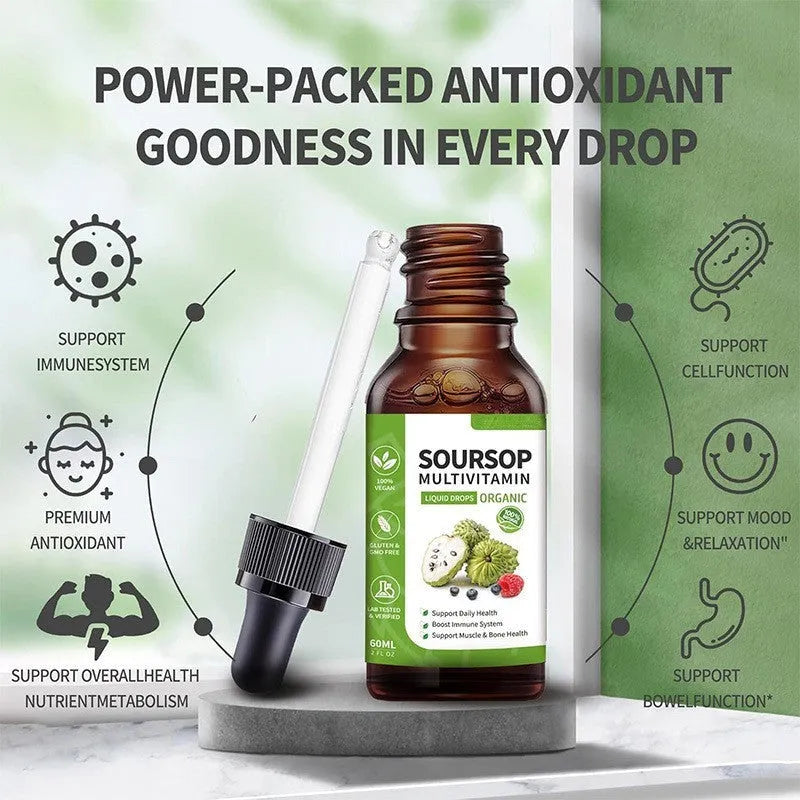 60ml bottle of Annona prickly fruit lychee flavour care drops with dropper for adult herbal supplementation