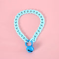 Macaron candy coloured plastic pet collar for cats, dogs, and rabbits in chain blue, pink, and mixed colours on a white background.