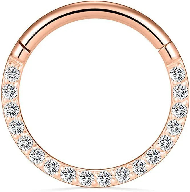 316 stainless steel seamless nose ring with diamond front in gold finish