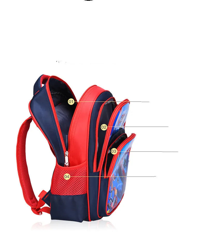 Blue cartoon anime nylon school backpack for children with pencil case, shown with dimensions 30x14x42cm.