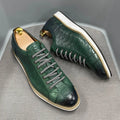 Men's handmade casual shoes with embossed pattern detailing and low tube front tie design