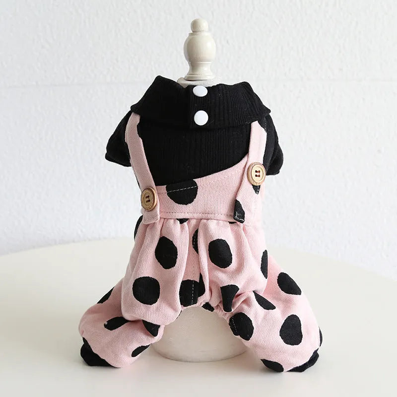 Pet clothing couple outfits with lapel shoulder straps in four-legged and skirt styles
