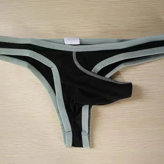 Men's Ice Silk Elephant Nose briefs shown in multiple colours including army green, black, and skin colour.