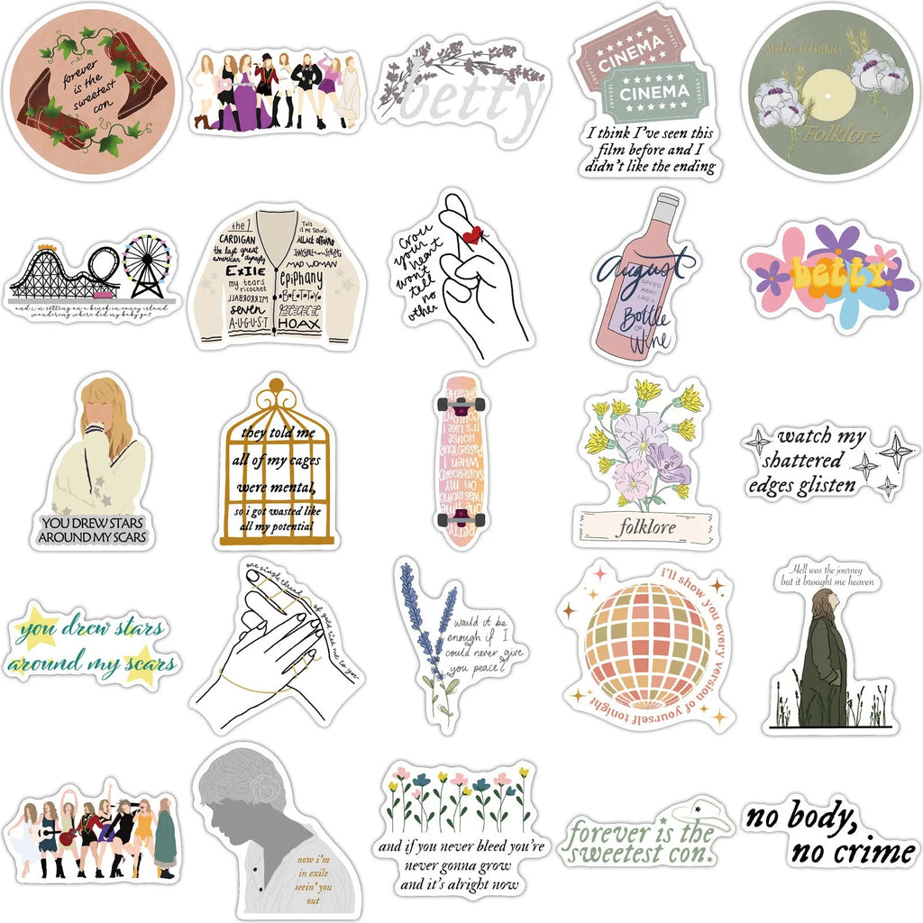 50 waterproof adhesive luggage stickers with cartoon and graffiti designs measuring 4-6cm