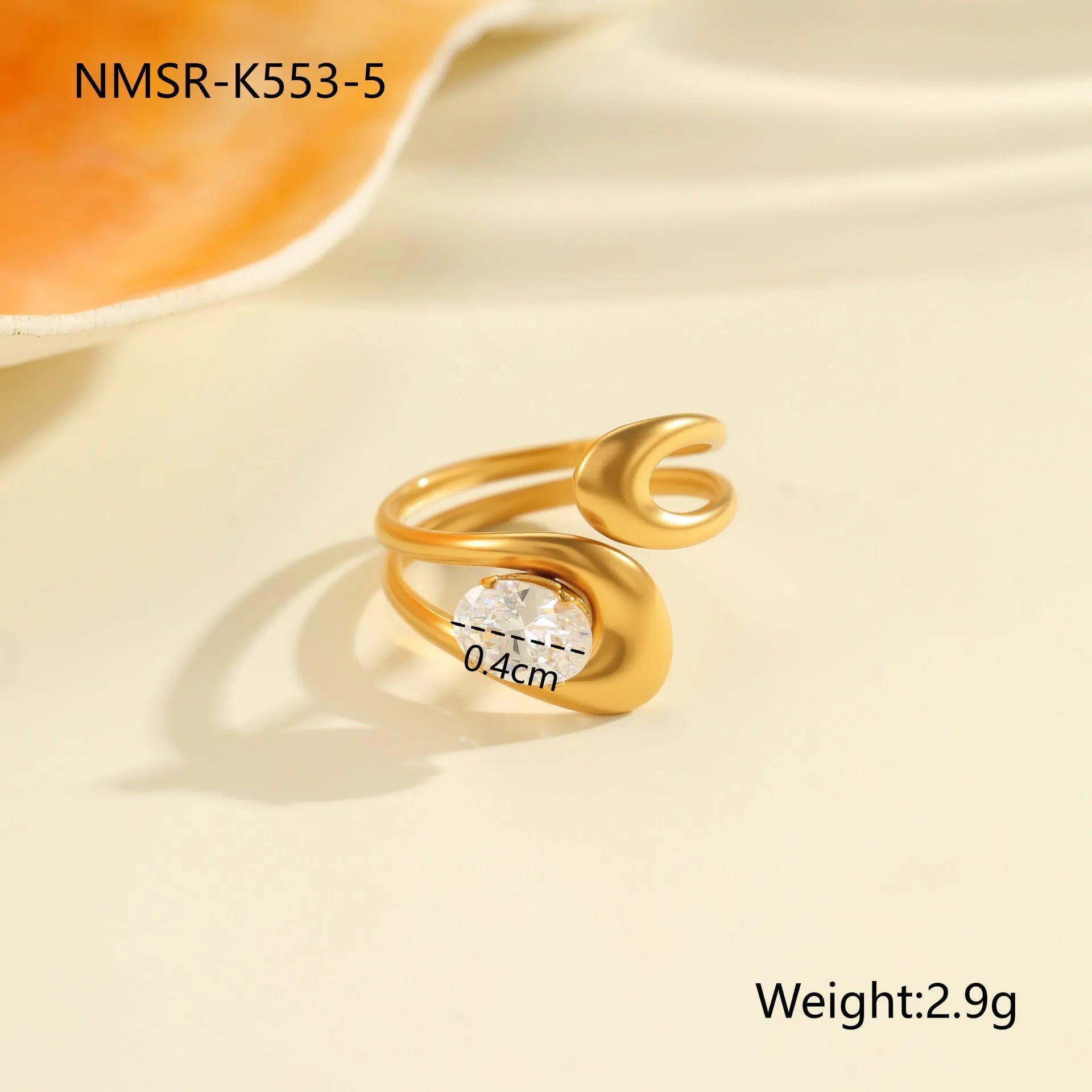 Women's stainless steel geometric zircon ring with open mouth free-size design