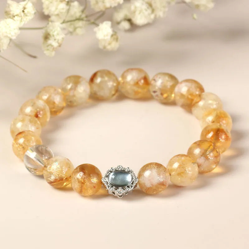 Crystal citrine bracelet with 10mm geometry-shaped element and polished surfaces