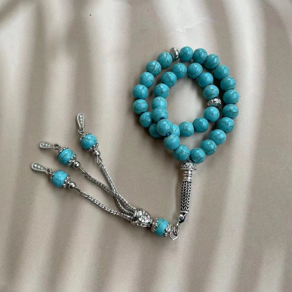 Sky blue stone bead Muslim worship bracelet with elastic cord