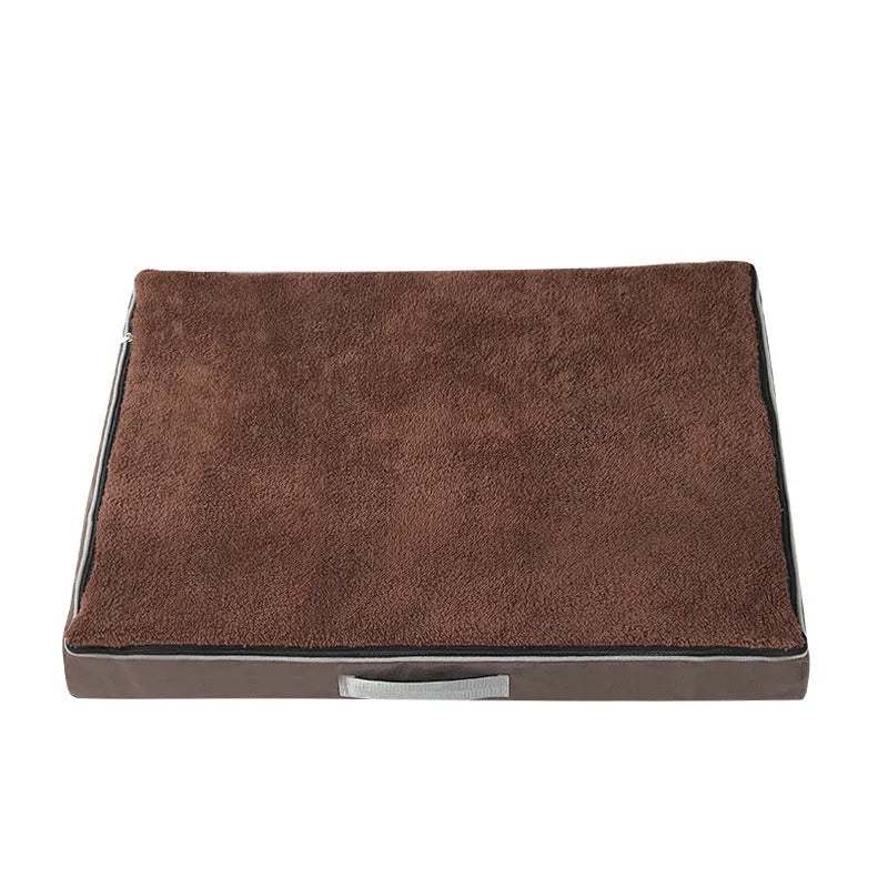 Removable washable memory sponge dog mat in khaki colour, showing thick sponge construction and rectangular shape.