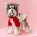 Dog wearing cotton summer clothes in embroidered red colour, size options XS to XXL available
