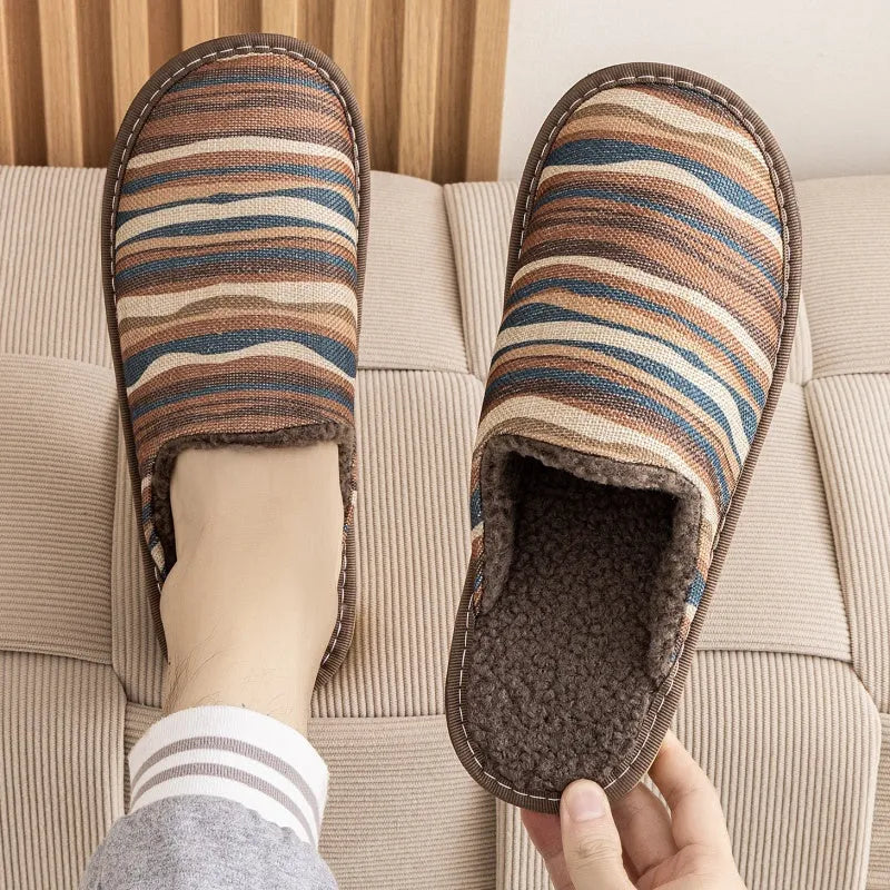 Household cotton slippers with floral patterns and PVC soles in various colours and sizes
