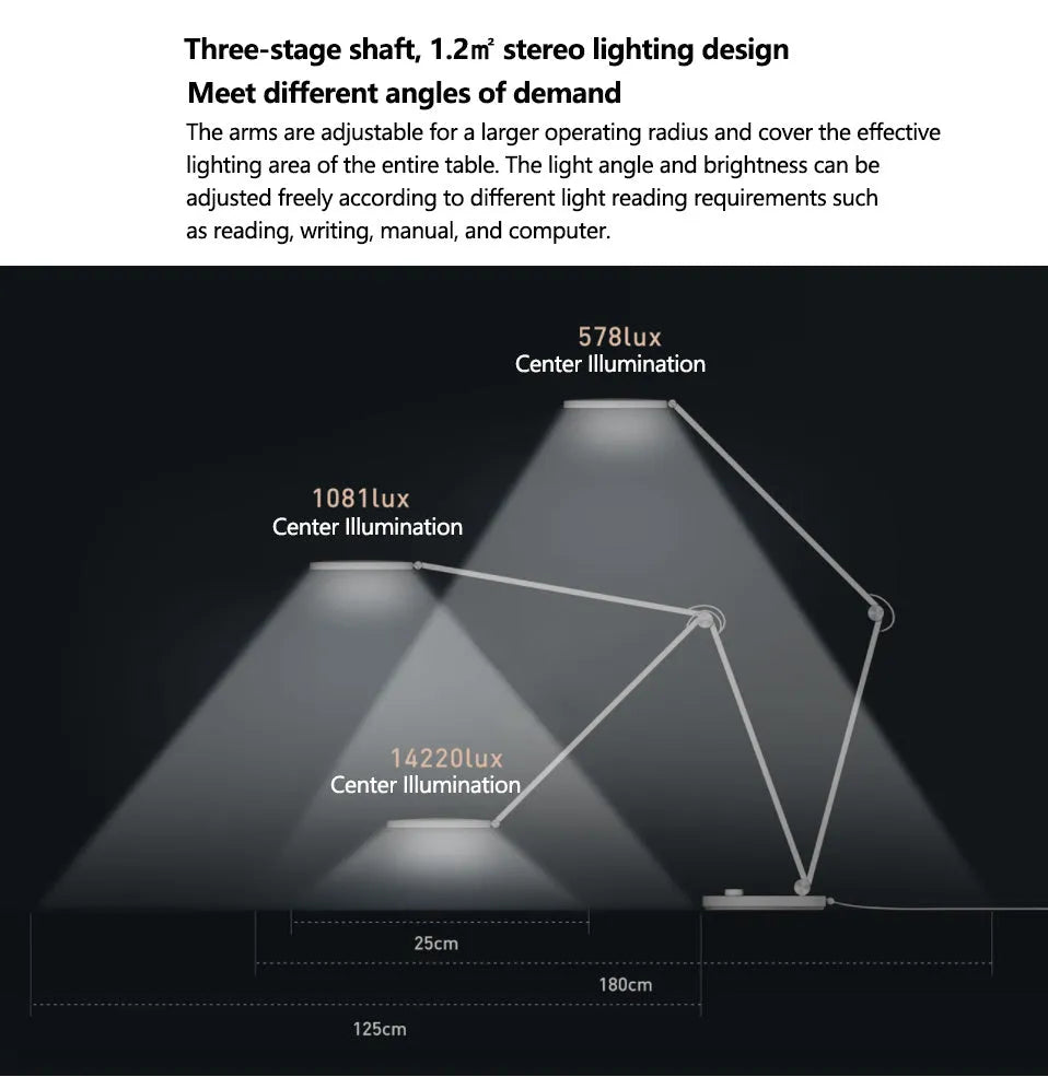 ProLED intelligent desk lamp with a folding arm and adjustable colour temperature settings for reading and writing.