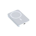 Pink, purple, and white magnetic wireless power bank showing compact 100x64x18mm size