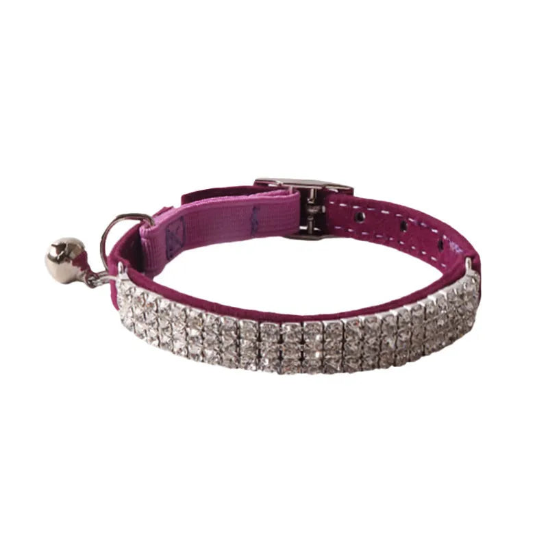 Soft flocking fabric cat collar with elastic buckle in six colour options