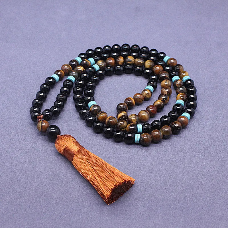 Black agate bracelet and necklace set with tiger eye stone geometric jewellery pieces