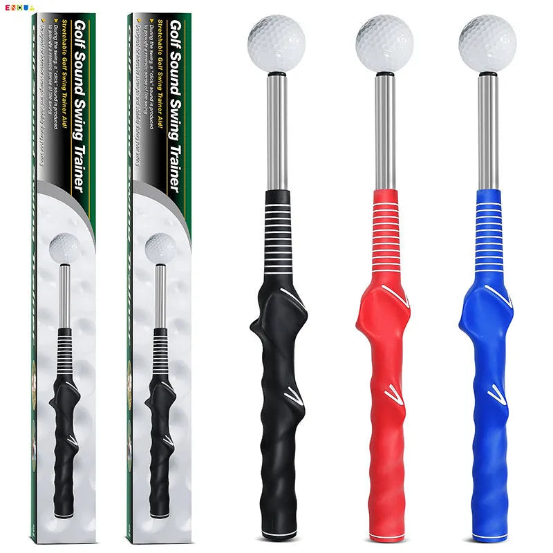 Stainless steel telescopic golf swing trainer in black, blue, or red colour for practice