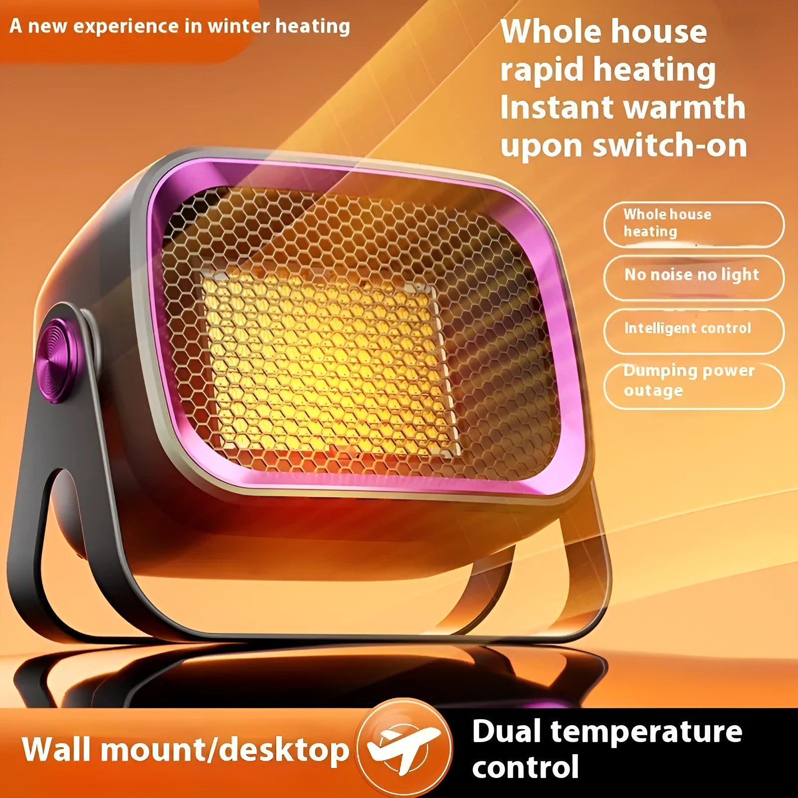 Desktop ceramic heater in grey colour with rotatable design and push-button controls