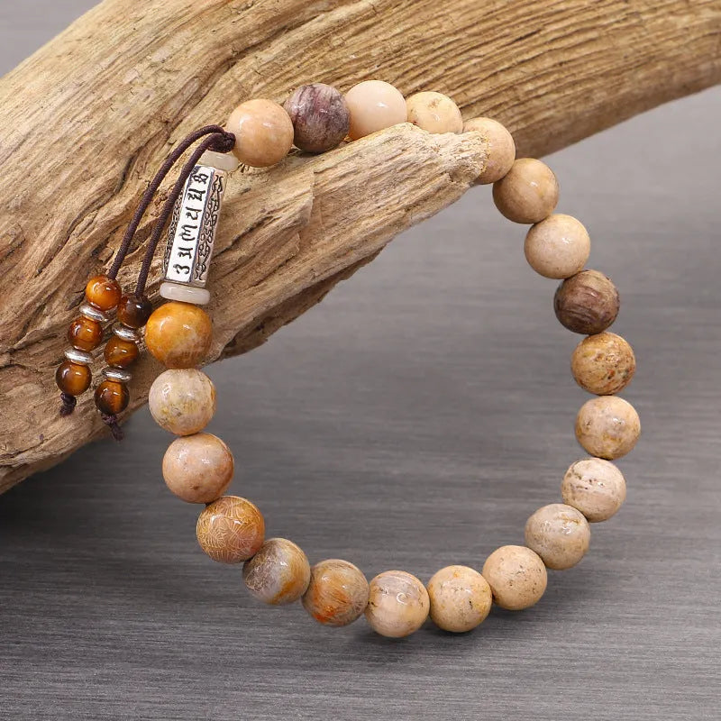 Wood colour handmade stone bead bracelet with European retro design