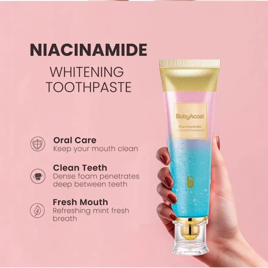 A 100g tube of nicotinamide whitening toothpaste for adult oral care.