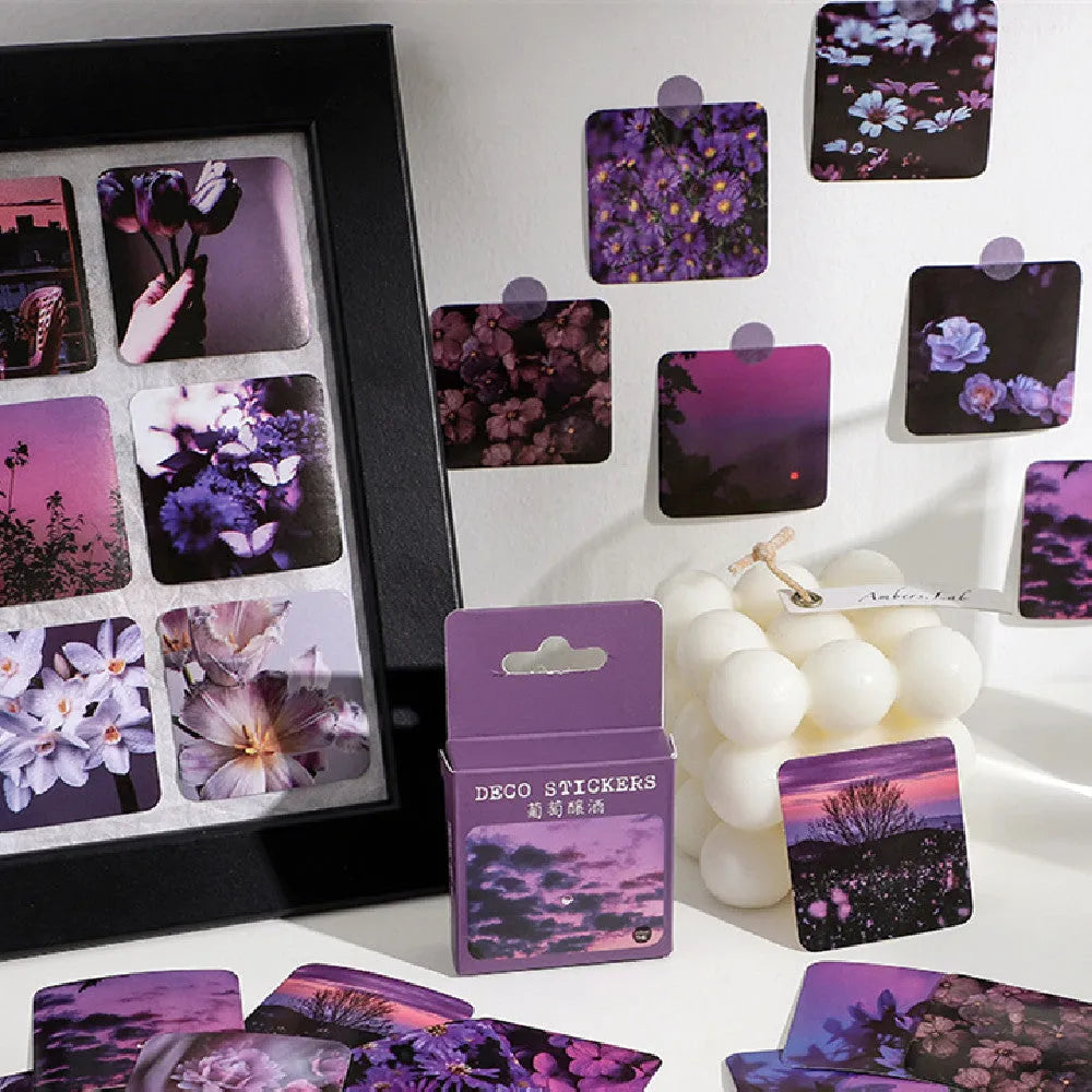Nordic style decorative sticker box set showing six colour designs with square 44mm stickers