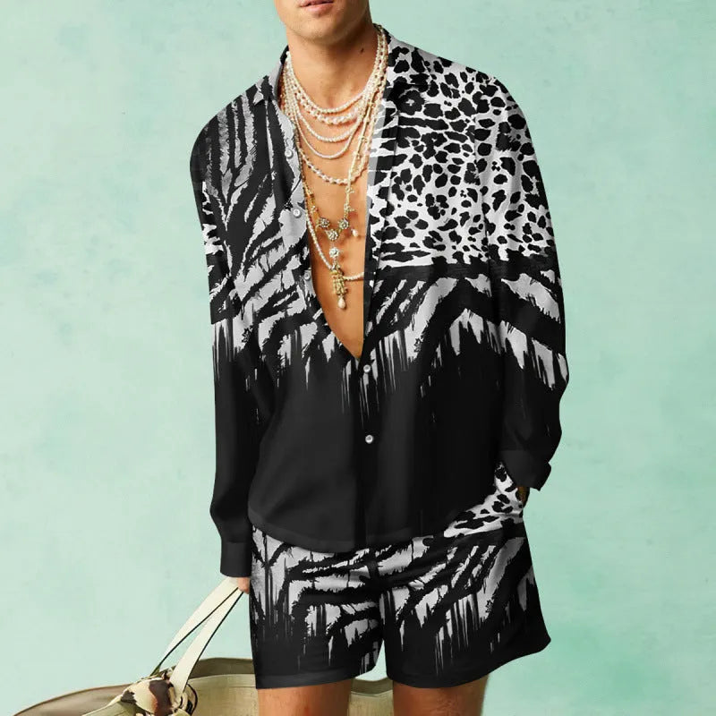 Men's slim fit summer shirt and shorts set in coordinating colours on hanger