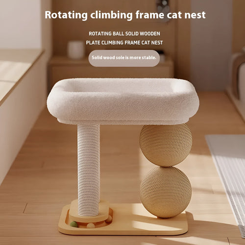 Pine wood cat nest with grasping ball design in Scandinavian style