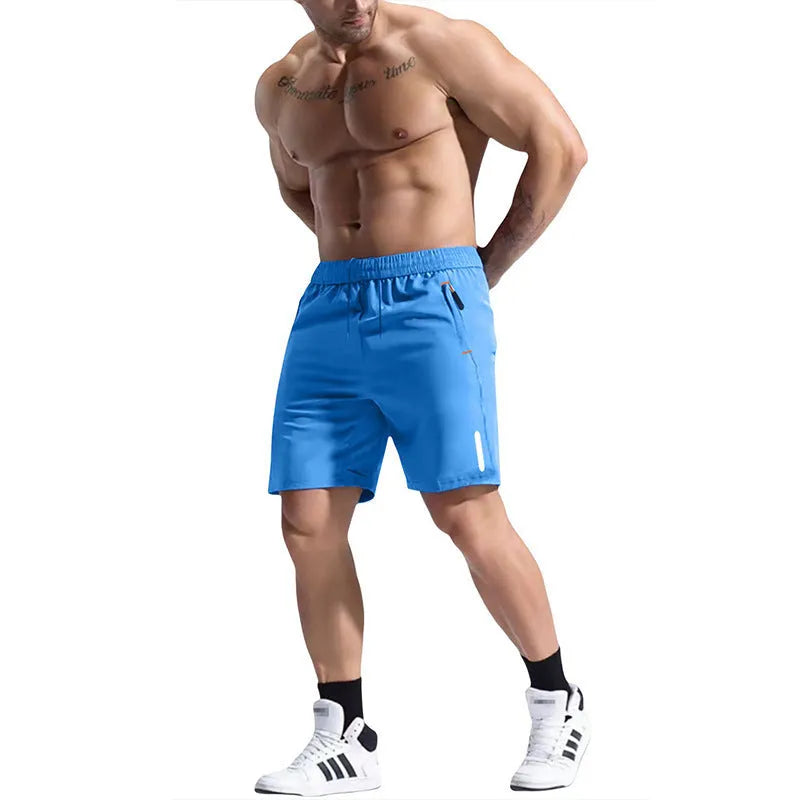 Men's grey elastic waist sports shorts with drawstring, made from bamboo fibre blend fabric.
