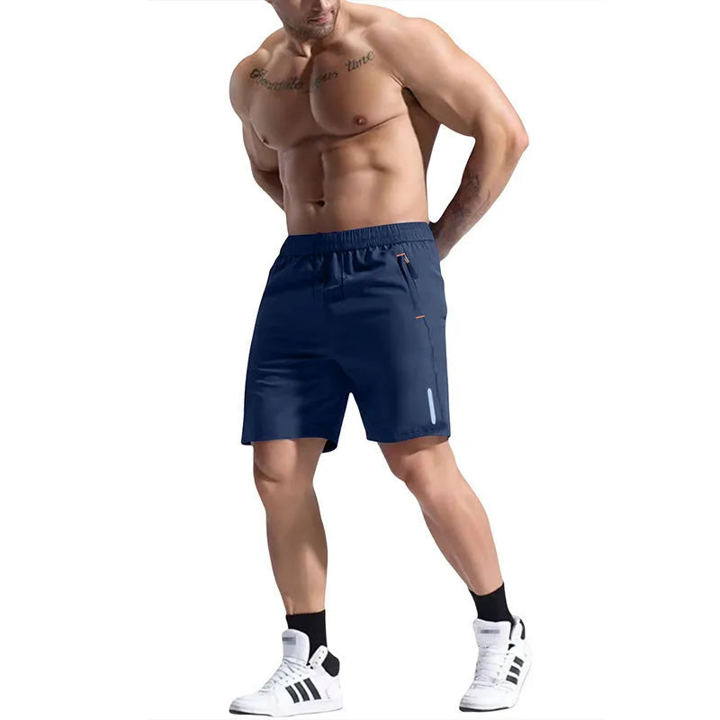 Men's grey elastic waist sports shorts with drawstring, made from bamboo fibre blend fabric.