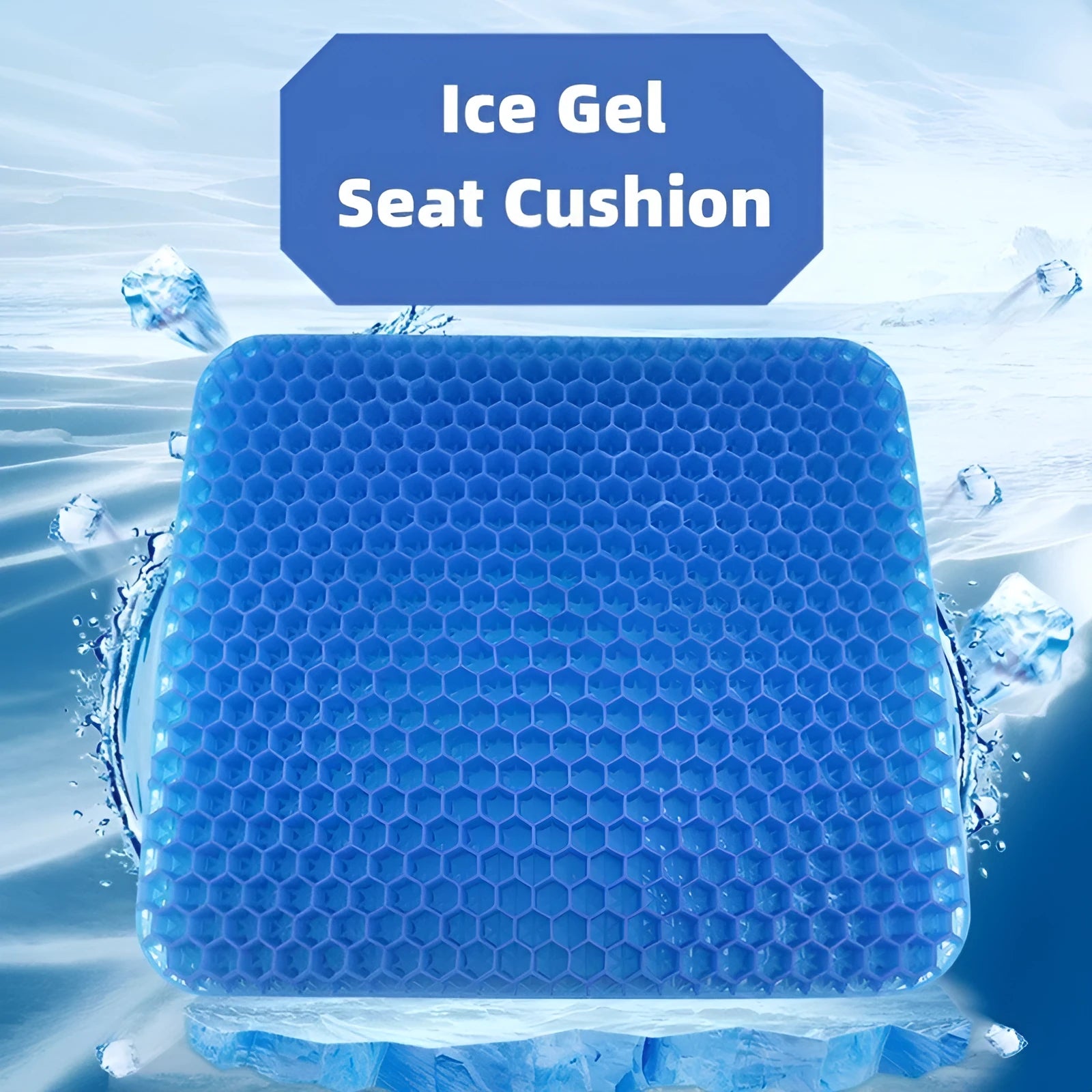 Grey honeycomb gel seat cushion with removable cover, shown on a wooden chair.