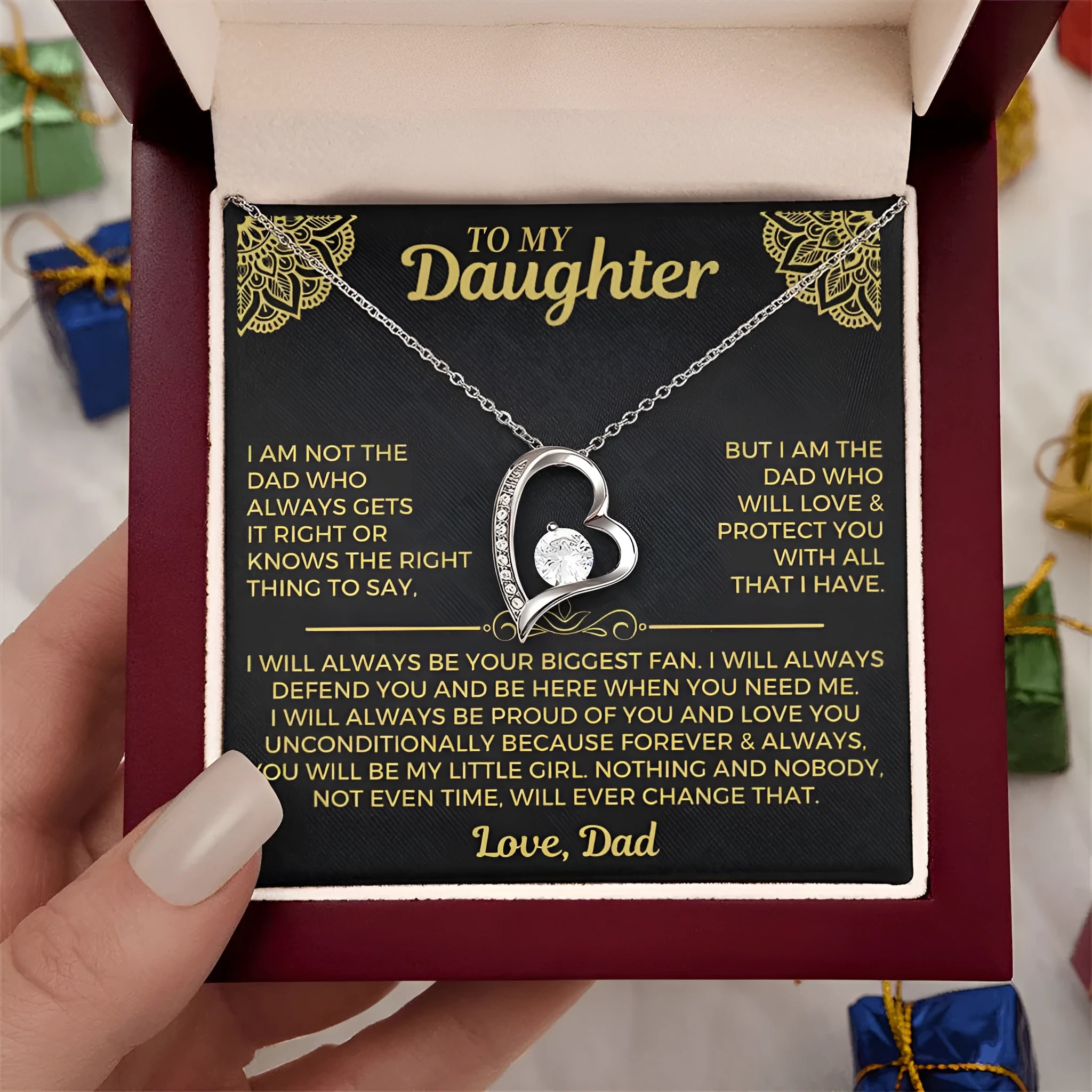 Hollow heart necklace on adjustable chain with gift box and card packaging