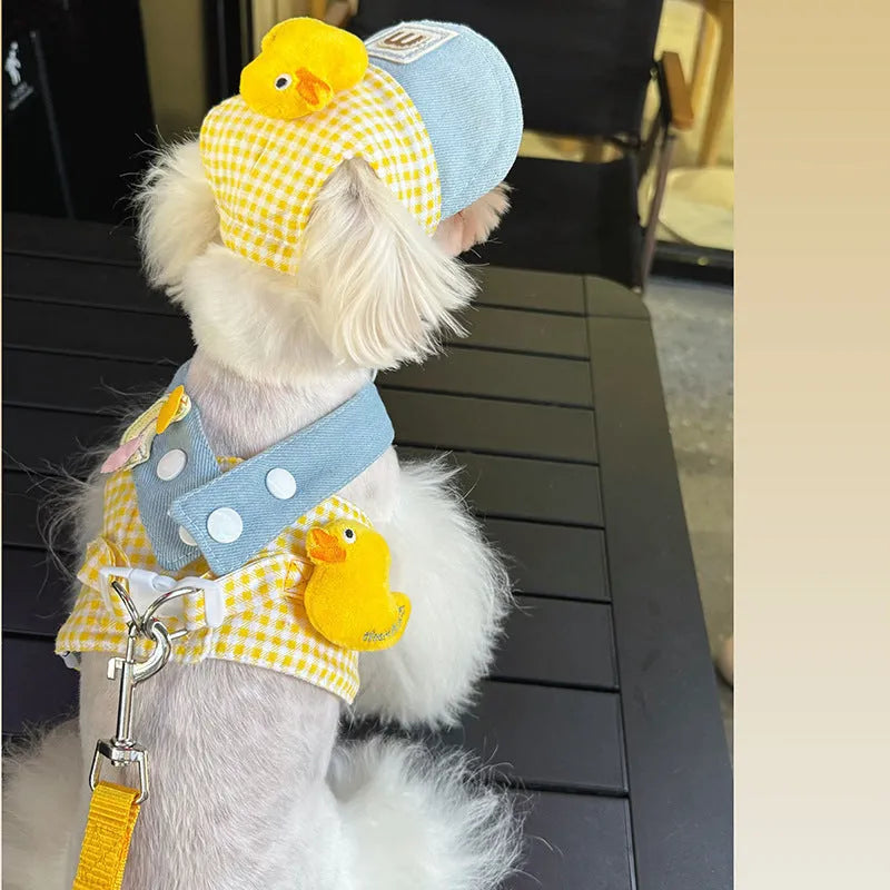Three piece pet set with wire rope leash harness and cute hat for cats and dogs