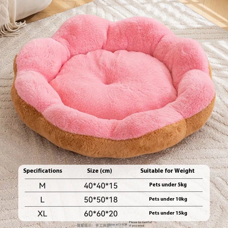 Thick rabbit plush detachable cat bed in round nest design with brown grey colour