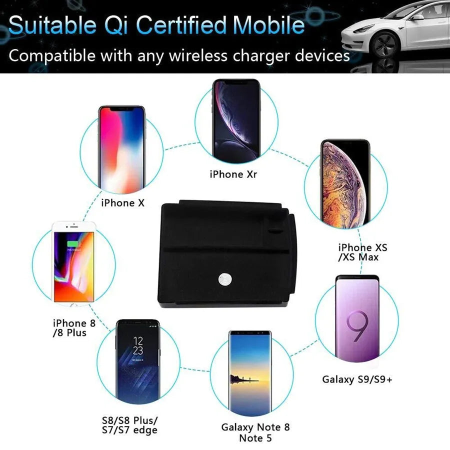 Black ABS wireless charging storage box with QI compatibility and storage compartments