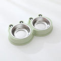 Stainless steel frog-shaped pet bowl set with separate food and water compartments