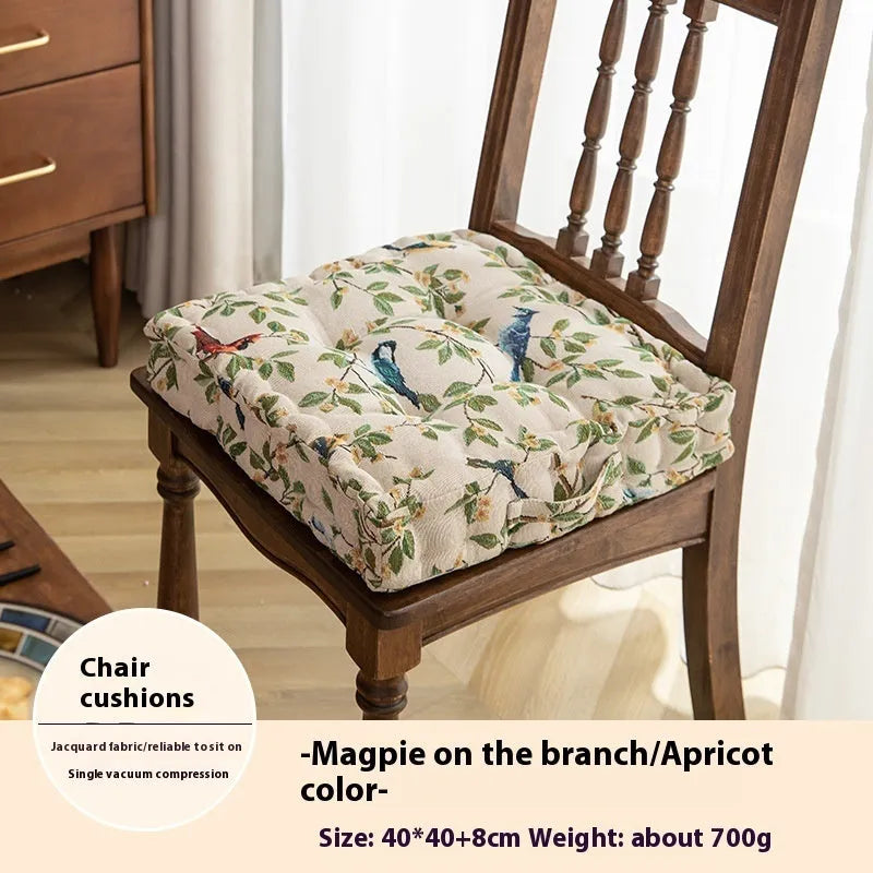 American dining chair cushion with floral pattern measuring 40x40x8cm in apricot colour