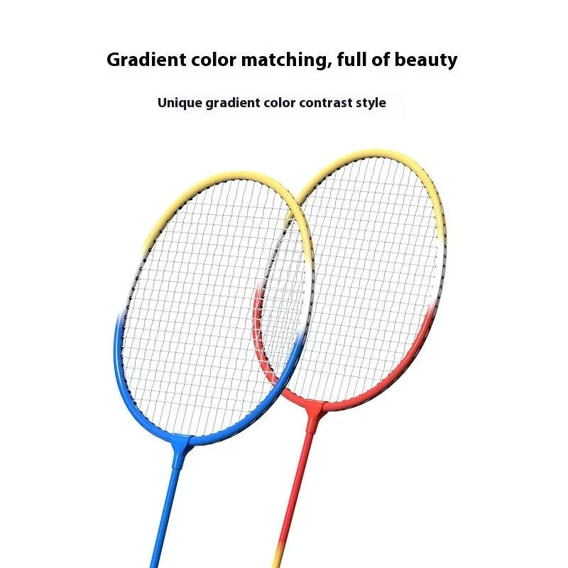 Pair of blue ultra-light alloy badminton rackets full set for two players