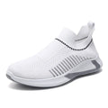 Men's mesh slip-on sneakers with striped design and front lace-up in black colour