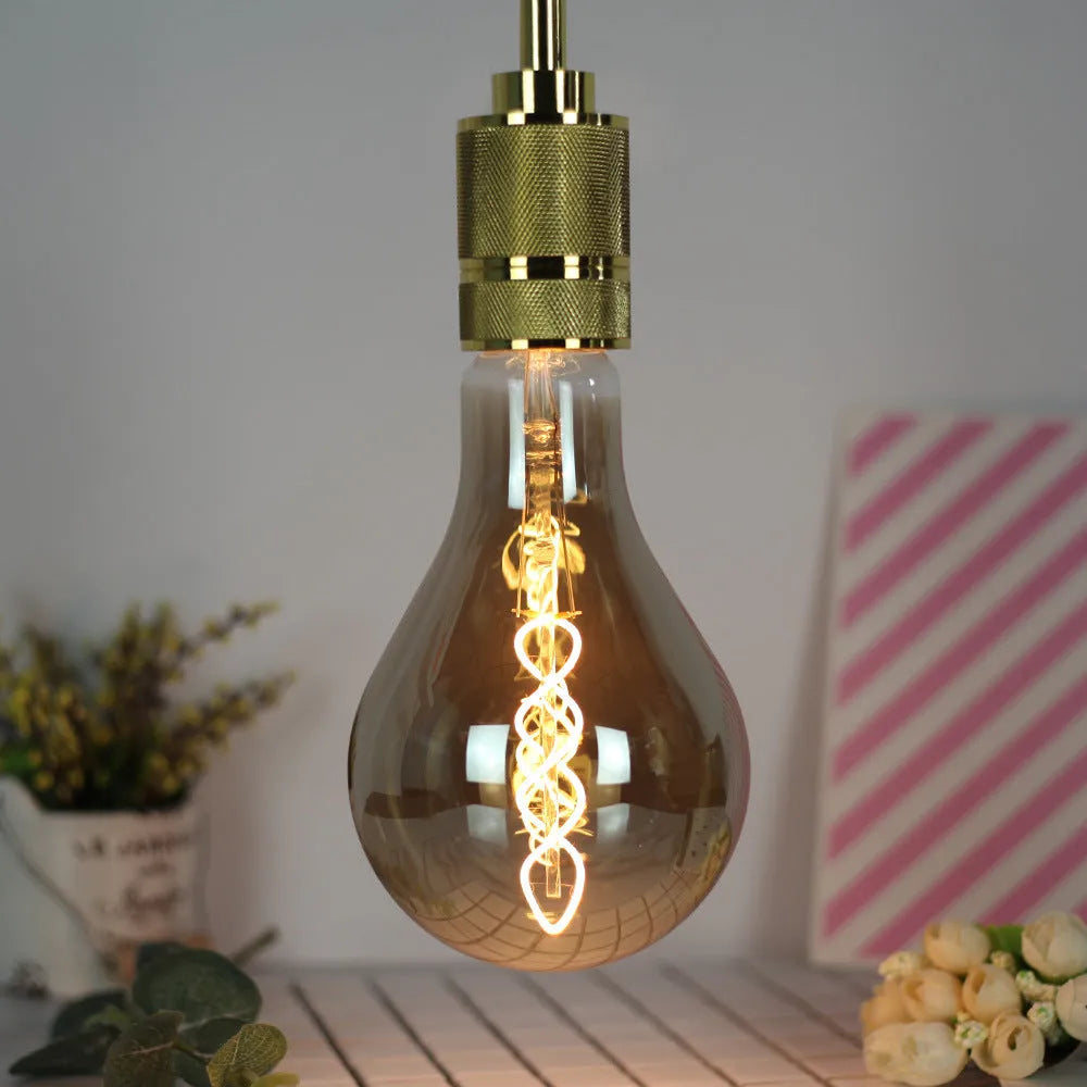 Golden and grey A110 double spiral filament LED soft light strip measuring 110mm by 200mm
