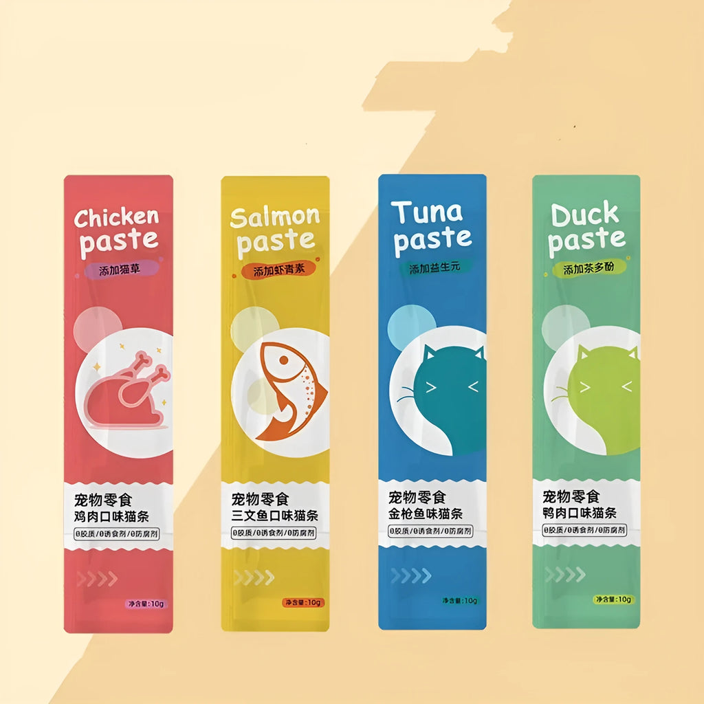 Pack of 10 cat strip treats for kittens in various flavour options