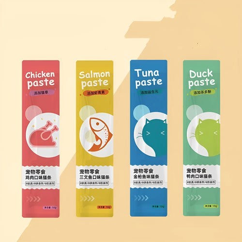 Pack of 10 cat strip treats for kittens in various flavour options