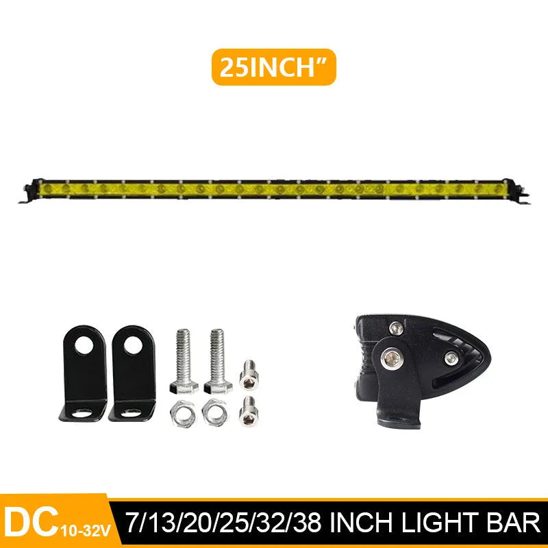 25-inch aluminium LED light bar with mounting brackets for truck or off-road vehicle