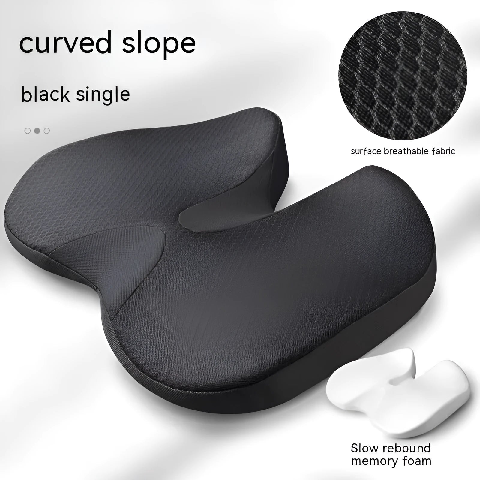 Curved bevel seat cushion with memory foam for tailbone support in multiple colour options