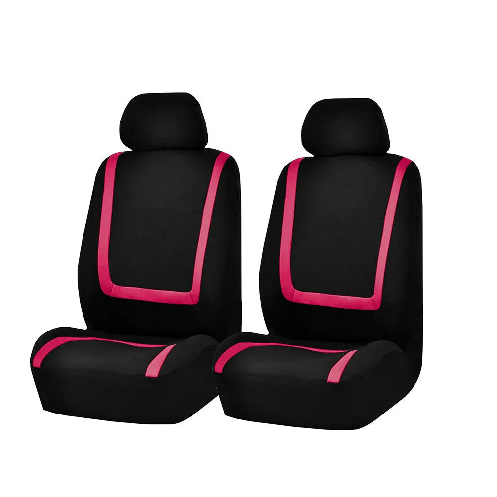 Fully enclosed universal car seat cover set in fabric material, showing headrest and seat panels.