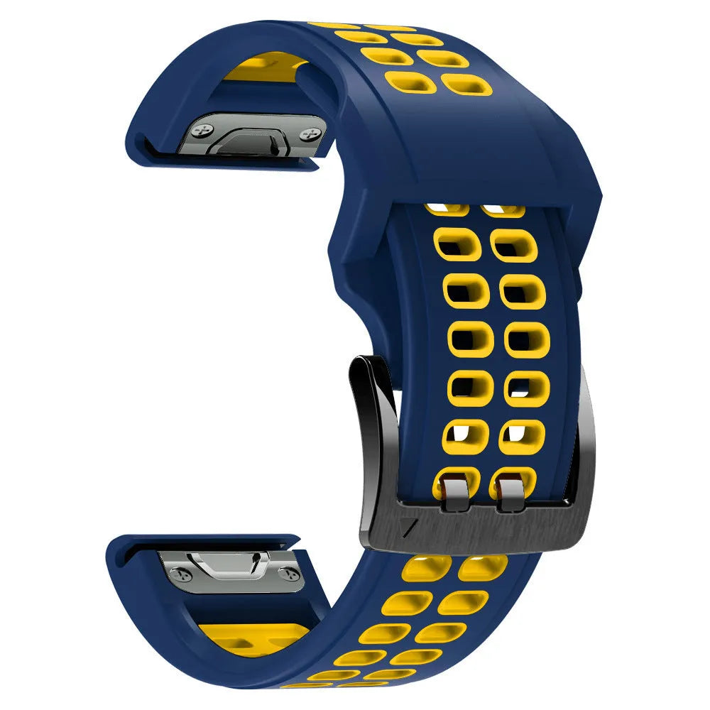 Quick release two-colour silicone watch strap in black orange combination with pin buckle